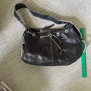 Black Leather Slouchy Shoulder Bag with Silver Hardware